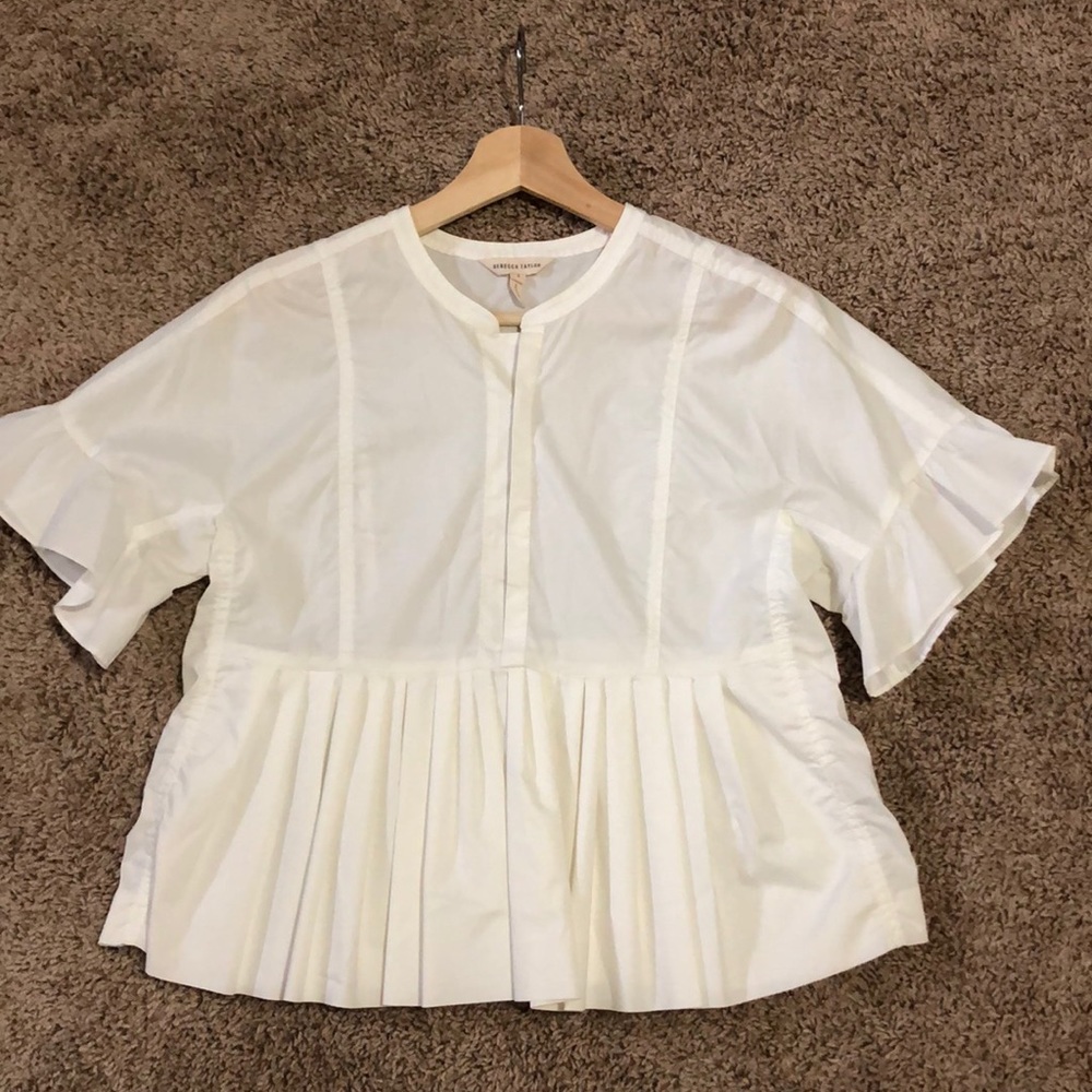 Rebecca Taylor 1/2 sleeve crop blouse with pleats